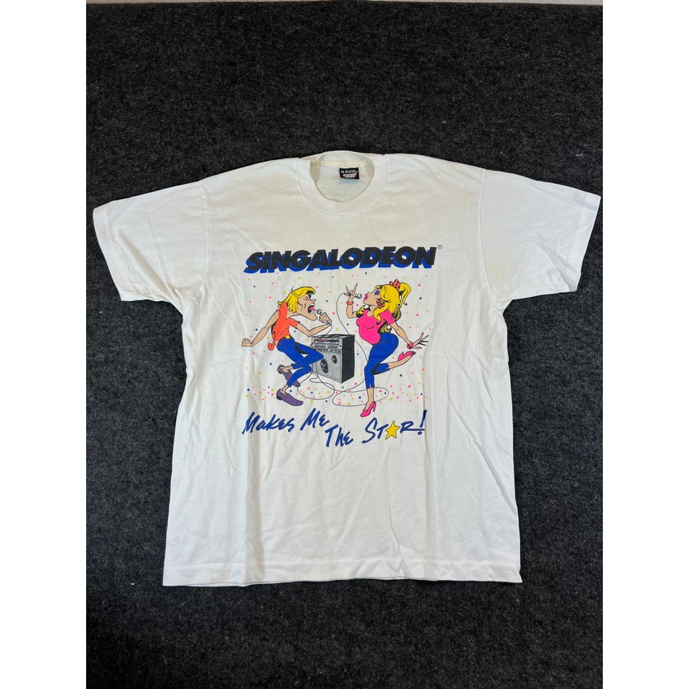 Vintage 90s Singalodeon Karaoke T Shirt Mens XL Nickelodean TV Promo White USA